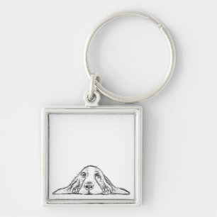 basset hound black white simple puppy dog eyes  key ring