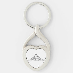 basset hound black white simple puppy dog eyes key ring