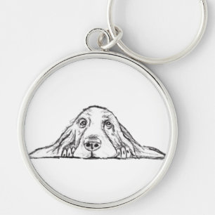 basset hound black white simple puppy dog eyes key ring
