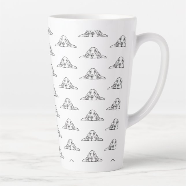 basset hound black white simple puppy dog eyes  latte mug (Right)