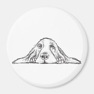 basset hound black white simple puppy dog eyes magnet