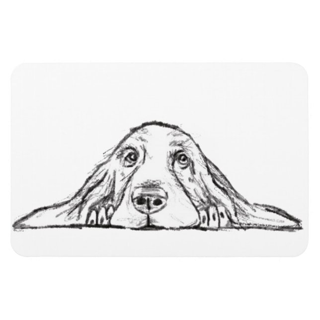 basset hound black white simple puppy dog eyes  magnet (Horizontal)