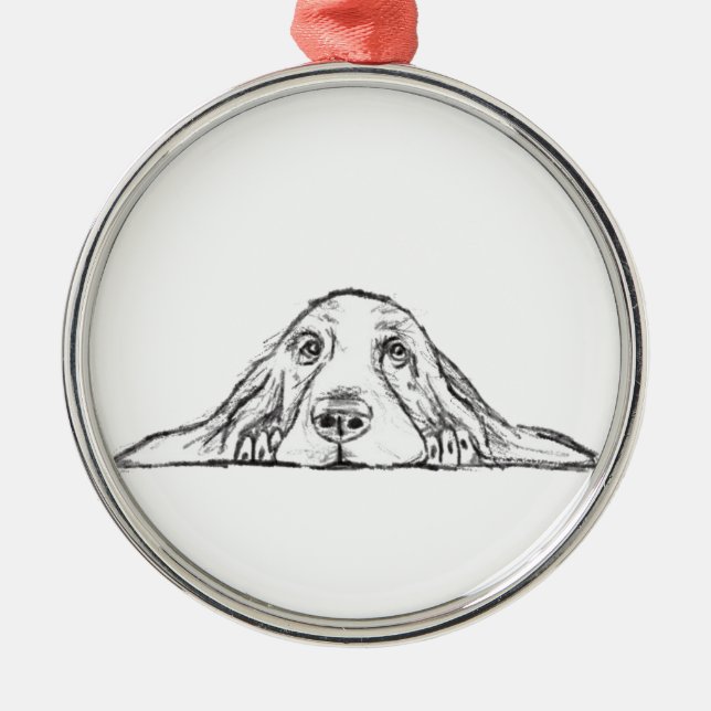 basset hound black white simple puppy dog eyes  metal tree decoration (Front)