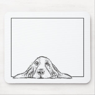 basset hound black white simple puppy dog eyes  mouse mat