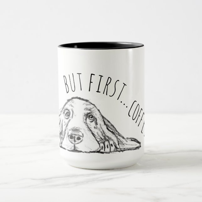 basset hound black white simple puppy dog eyes  mug (Center)