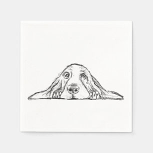 basset hound black white simple puppy dog eyes napkin