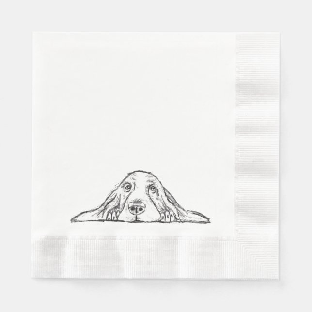 basset hound black white simple puppy dog eyes  napkin (Front)