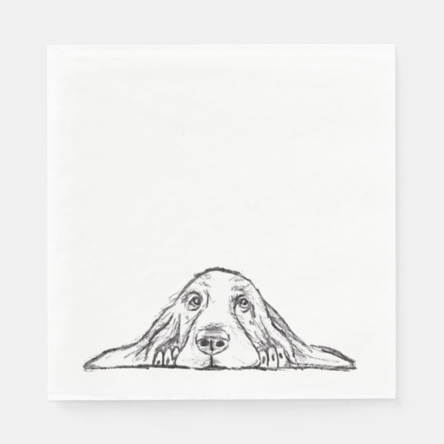 basset hound black white simple puppy dog eyes  napkin (Front)
