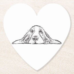 basset hound black white simple puppy dog eyes  paper coaster