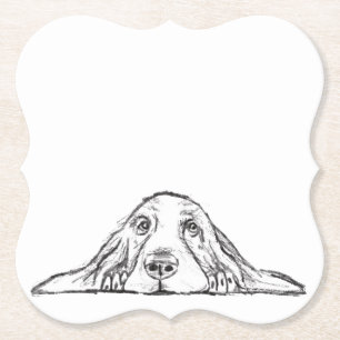 basset hound black white simple puppy dog eyes paper coaster