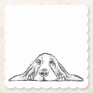 basset hound black white simple puppy dog eyes paper coaster