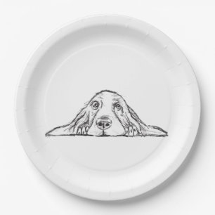 basset hound black white simple puppy dog eyes  paper plate