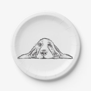 basset hound black white simple puppy dog eyes  paper plate