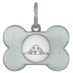 basset hound black white simple puppy dog eyes pet ID tag