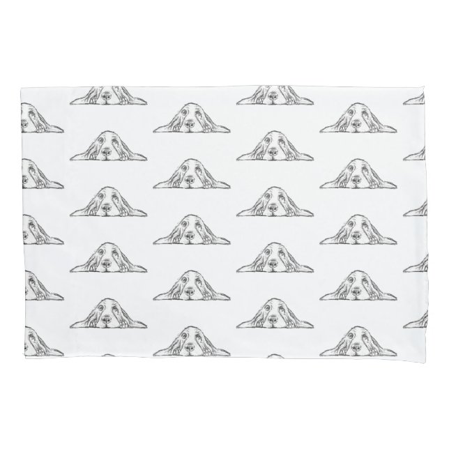 basset hound black white simple puppy dog eyes  pillowcase (Front)