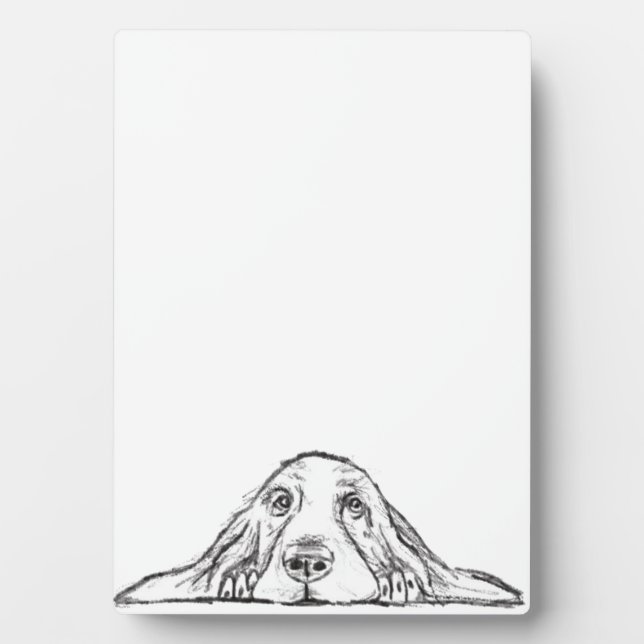 basset hound black white simple puppy dog eyes  plaque (Front)