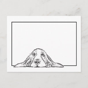basset hound black white simple puppy dog eyes  postcard