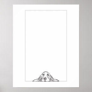 basset hound black white simple puppy dog eyes  poster
