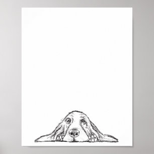 basset hound black white simple puppy dog eyes poster