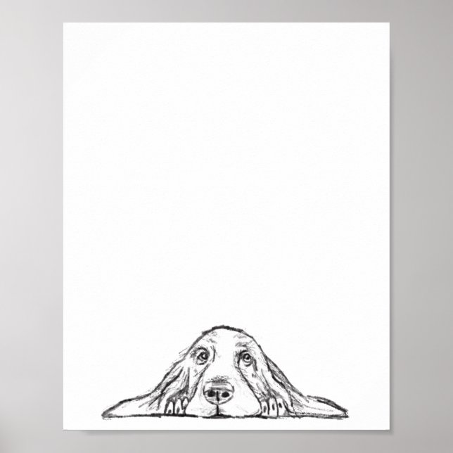 basset hound black white simple puppy dog eyes poster (Front)
