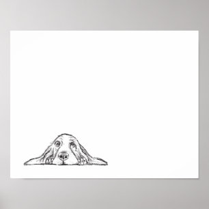 basset hound black white simple puppy dog eyes  poster