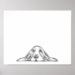 basset hound black white simple puppy dog eyes  poster
