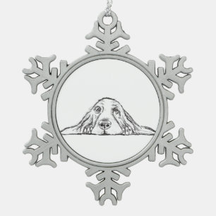 basset hound black white simple puppy dog eyes   snowflake pewter christmas ornament