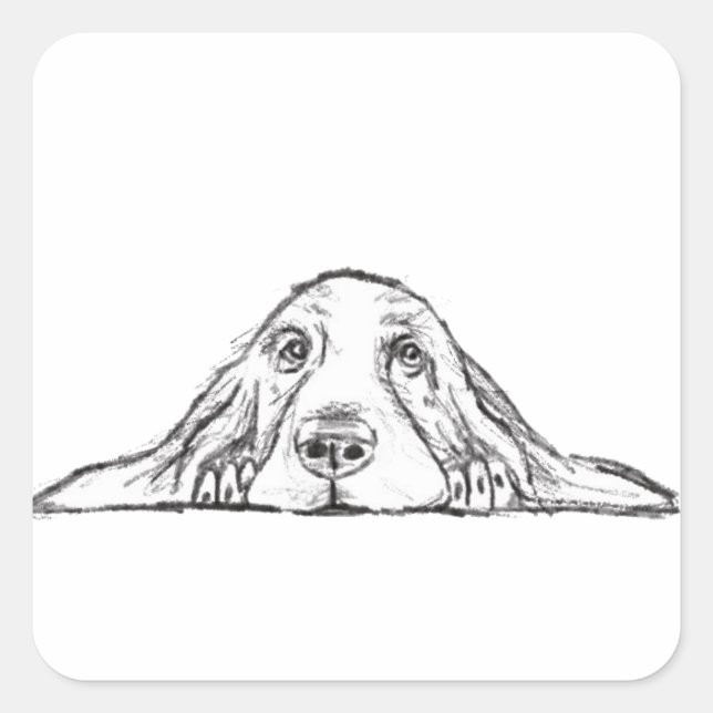 basset hound black white simple puppy dog eyes  square sticker (Front)