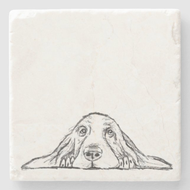 basset hound black white simple puppy dog eyes  stone coaster (Front)