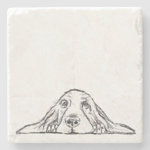 basset hound black white simple puppy dog eyes stone coaster
