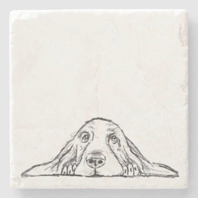basset hound black white simple puppy dog eyes  stone coaster (Front)
