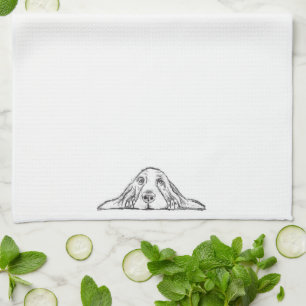 basset hound black white simple puppy dog eyes  tea towel
