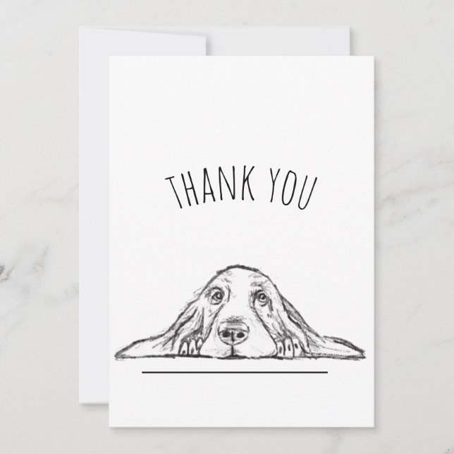 basset hound black white simple puppy dog eyes  thank you card (Front)