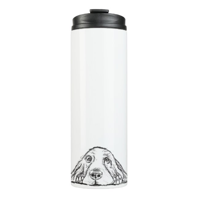 basset hound black white simple puppy dog eyes  thermal tumbler (Front)