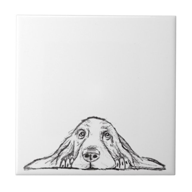 basset hound black white simple puppy dog eyes  tile (Front)