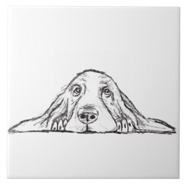 basset hound black white simple puppy dog eyes  tile (Front)