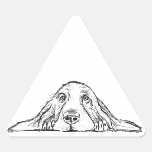 basset hound black white simple puppy dog eyes  triangle sticker (Front)