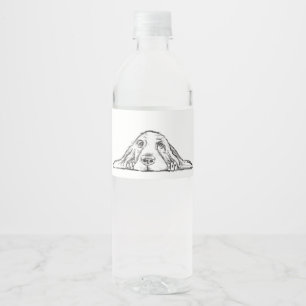 basset hound black white simple puppy dog eyes   water bottle label