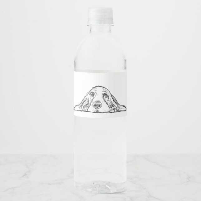 basset hound black white simple puppy dog eyes   water bottle label (Front)