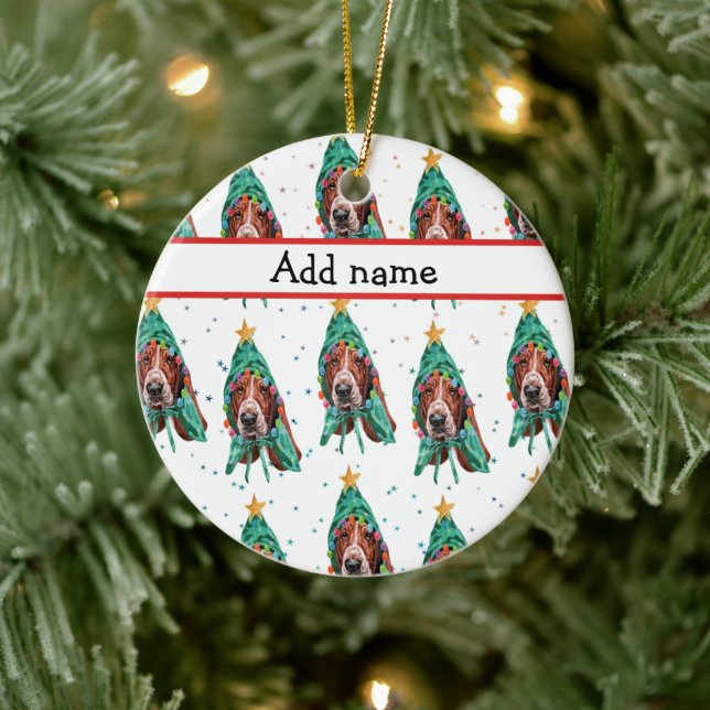 Basset Hound Breed Dog Pattern Stars Christmas Ceramic Tree Decoration (Tree)