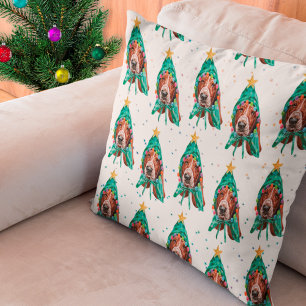 Basset Hound Breed Dog Pattern Stars Christmas Cushion