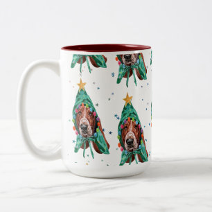 Basset Hound Breed Dog Pattern Stars Christmas Two-Tone Coffee Mug
