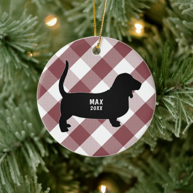 Basset Hound Buffalo Check Ceramic Ornament (Tree)