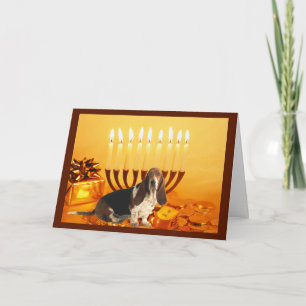 Basset Hound Chanukah Card Menorah