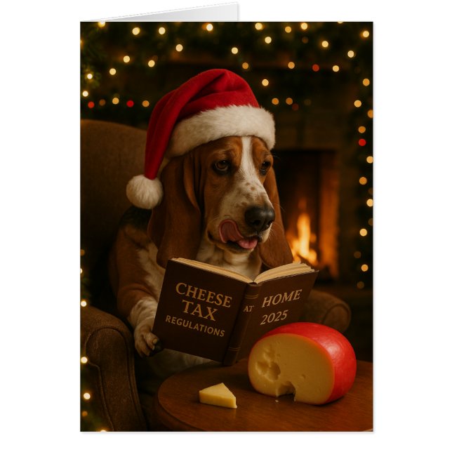 Basset Hound 'Cheese Tax' Christmas card (Front)