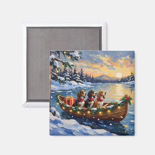 Basset Hound Christmas Boat Holiday Magnet