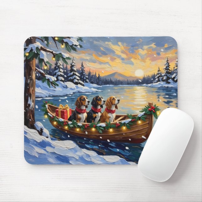Basset Hound Christmas Boat Holiday Mouse Mat (With Mouse)