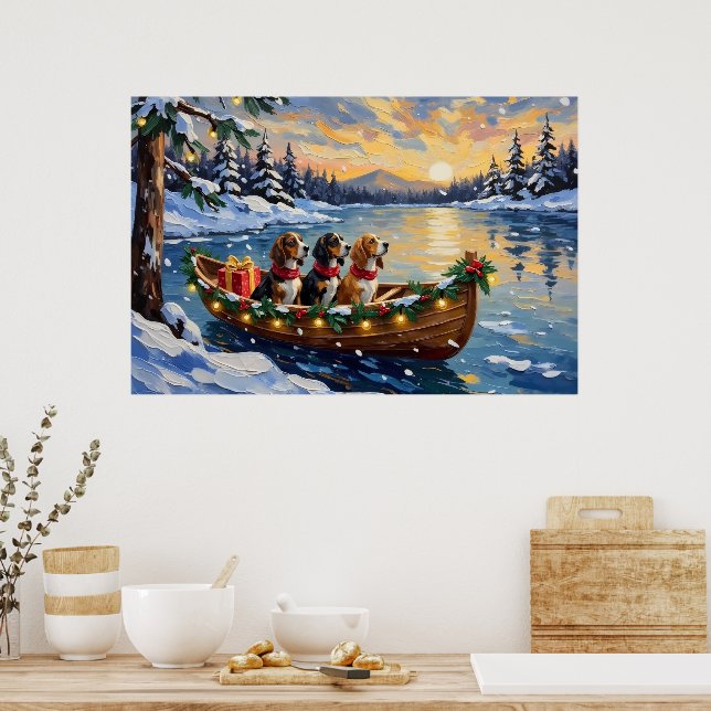 Basset Hound Christmas Boat Holiday Poster (Kitchen)