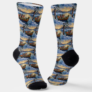 Basset Hound Christmas Boat Holiday Socks