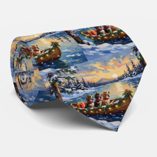 Basset Hound Christmas Boat Holiday Tie